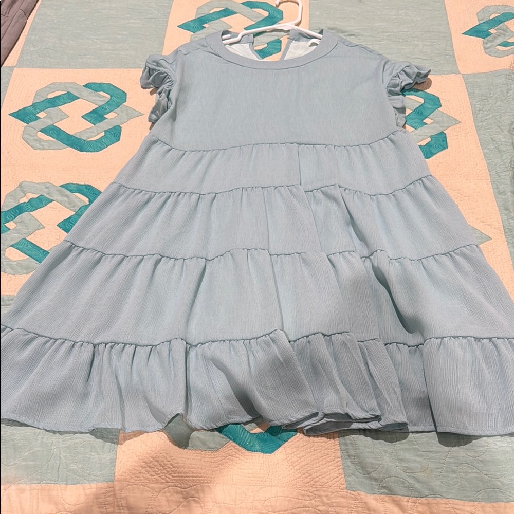 Blue Sleeveless Ruffled Tiered Mini Sundress